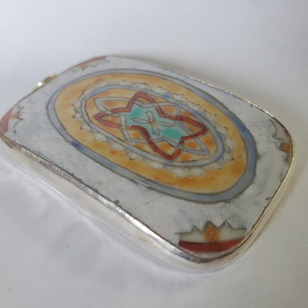 Mexican Tile Pottery Shard Pendant Large Vintage Hand Painted Talavera Focal - Picture 12 of 12